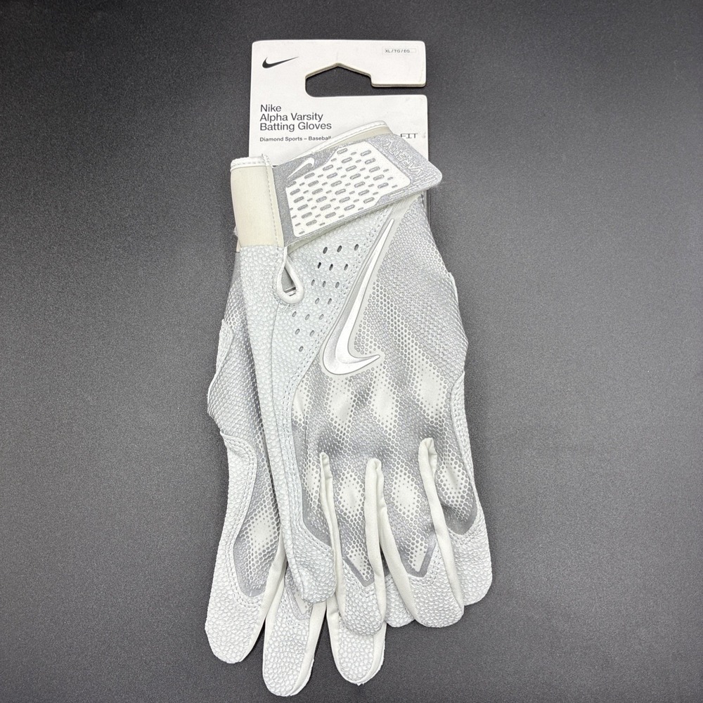 Nike Alpha Varsity Batting Gloves White Silver Baseball Mens Sz XL NWT